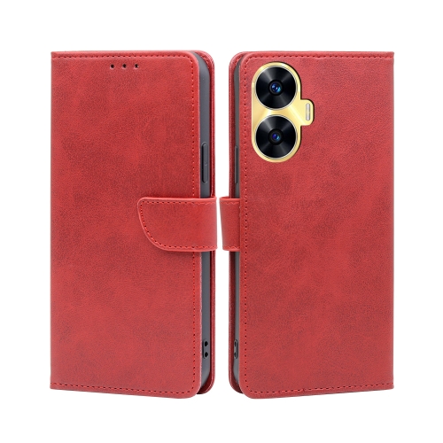 

For Realme C55 4G Calf Texture Buckle Flip Leather Phone Case(Red)