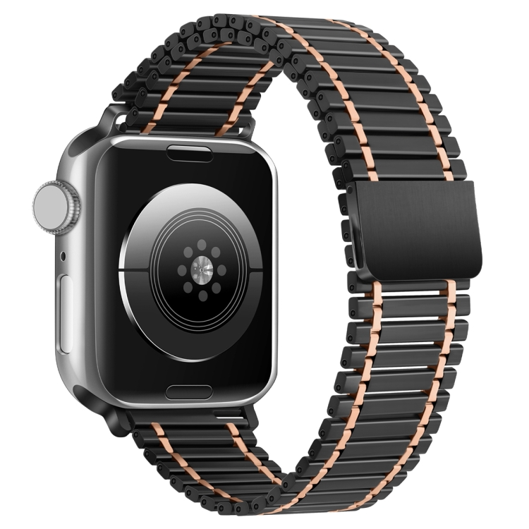 

Chain Magnetic Stainless Steel Watch Band For Apple Watch Series 8&7 41mm / SE 2&6&SE&5&4 40mm / 3&2&1 38mm(Black+Rose Gold)