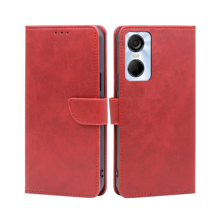 

For Tecno Pop 6 Pro Calf Texture Buckle Flip Leather Phone Case(Red)