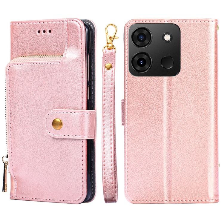 

For Infinix Smart 7 Zipper Bag Leather Phone Case(Rose Gold)