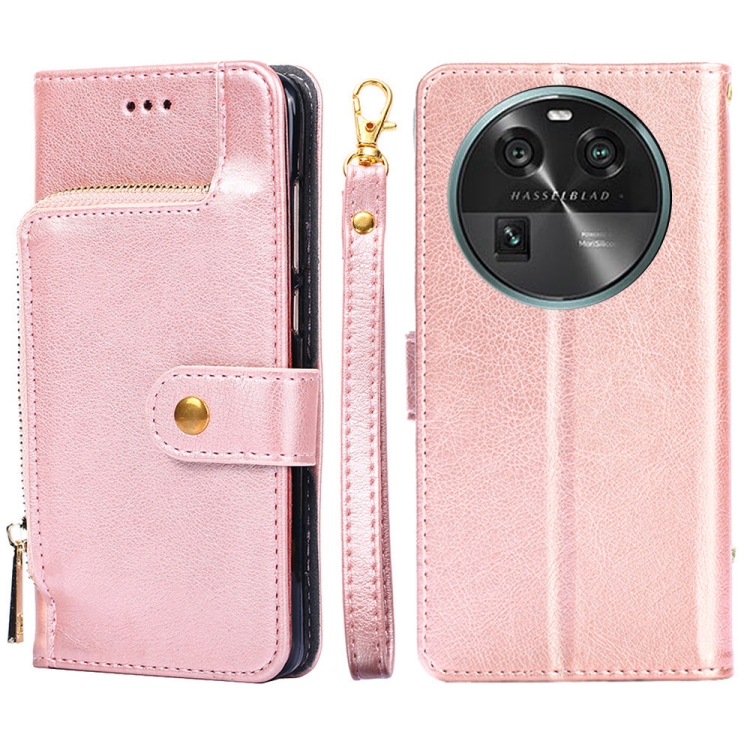 

For OPPO Find X6 5G Zipper Bag Leather Phone Case(Rose Gold)