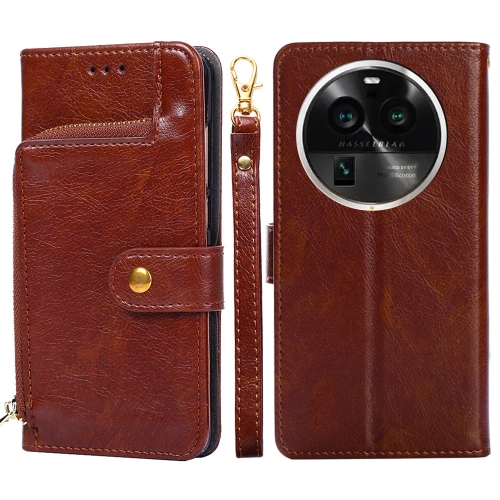 

For OPPO Find X6 Pro 5G Zipper Bag Leather Phone Case(Brown)