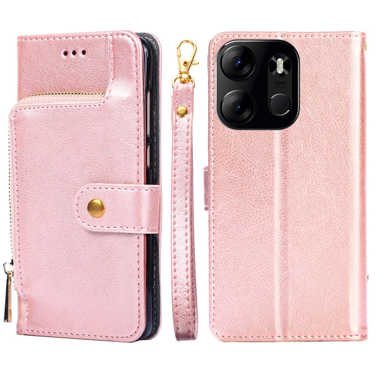 

For Tecno Spark Go 2023 Zipper Bag Leather Phone Case(Rose Gold)