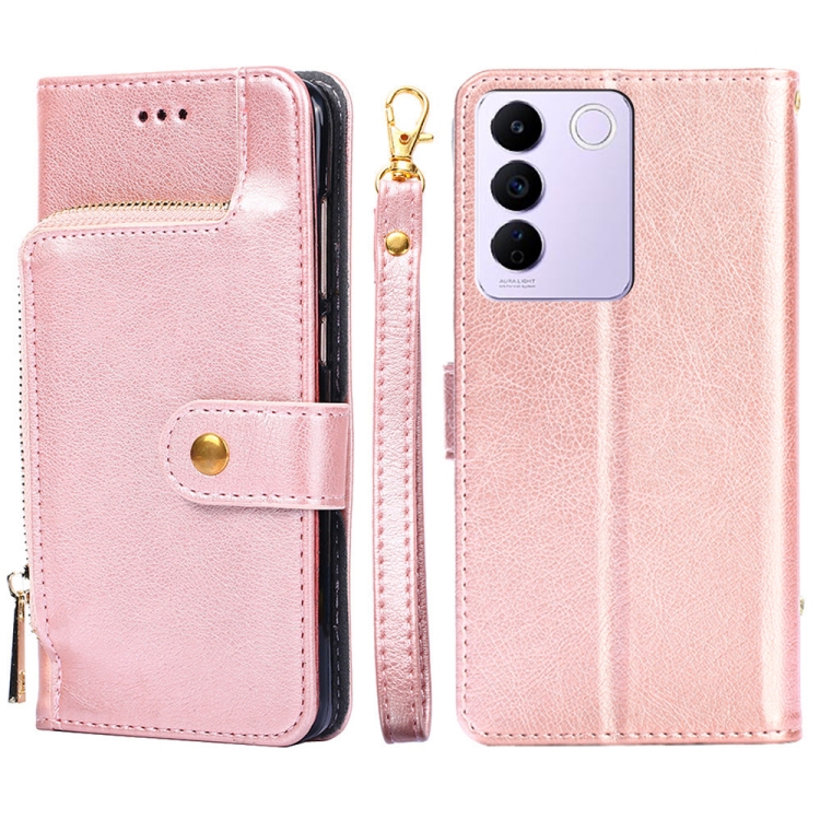 

For vivo S16e Zipper Bag Leather Phone Case(Rose Gold)