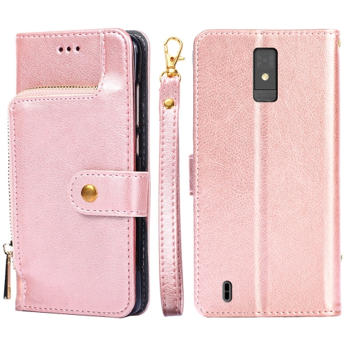 

For ZTE Blade A32 Zipper Bag Leather Phone Case(Rose Gold)