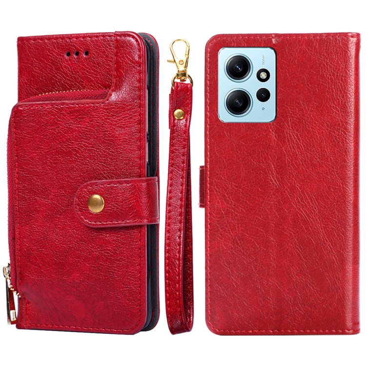 

For Xiaomi Redmi Note 12 4G Global Zipper Bag Leather Phone Case(Red)