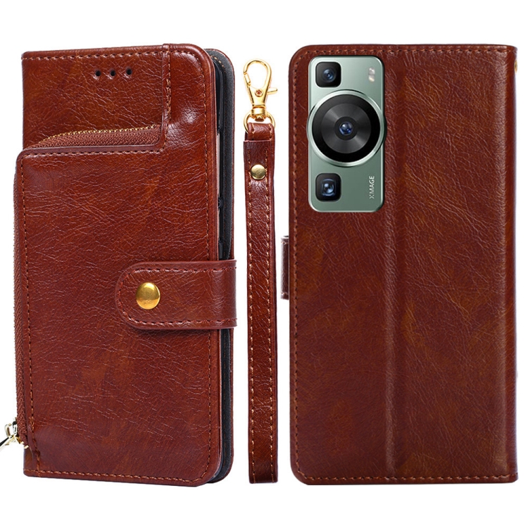 

For Huawei P60 / P60 Pro Zipper Bag Leather Phone Case(Brown)