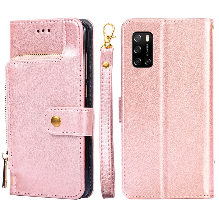 

For Rakuten Big S Zipper Bag Leather Phone Case(Rose Gold)