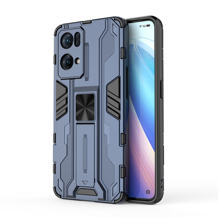 

For OPPO Reno7 Pro 5G Supersonic PC + TPU Shock-proof Protective Phone Case with Holder(Blue)