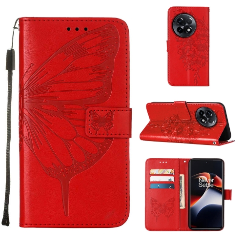 

For OnePlus Ace 2 5G / 11R 5G Embossed Butterfly Leather Phone Case(Red)