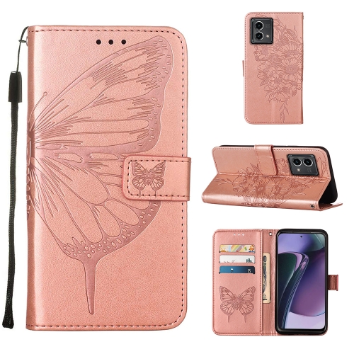 

For Motorola Moto G Stylus 5G 2023 Embossed Butterfly Leather Phone Case(Rose Gold)