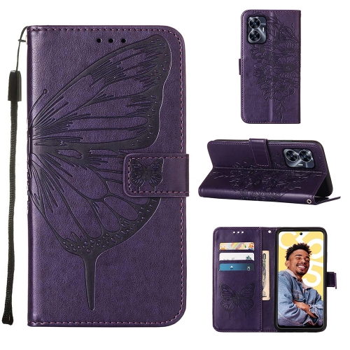 

For Realme C55 Embossed Butterfly Leather Phone Case(Dark Purple)