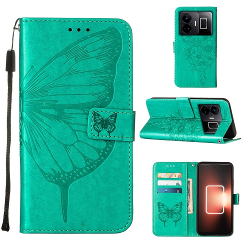 

For Realme GT Neo 5 5G / GT3 Embossed Butterfly Leather Phone Case(Green)