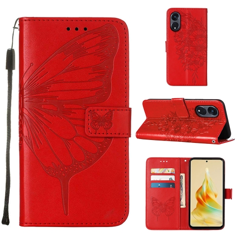 

For OPPO A1 Pro / Reno8 T 5G Embossed Butterfly Leather Phone Case(Red)