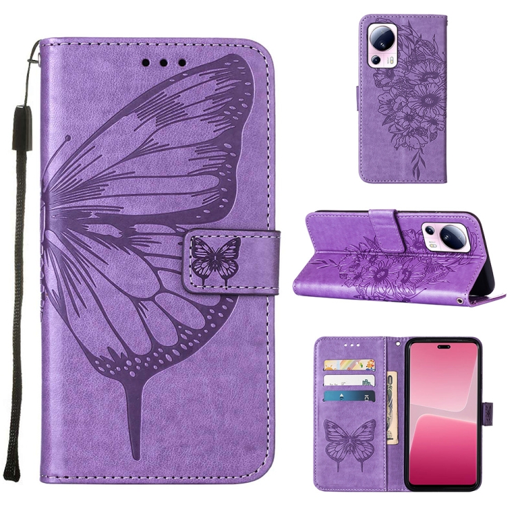 

For Xiaomi 13 Lite 5G Embossed Butterfly Leather Phone Case(Light Purple)