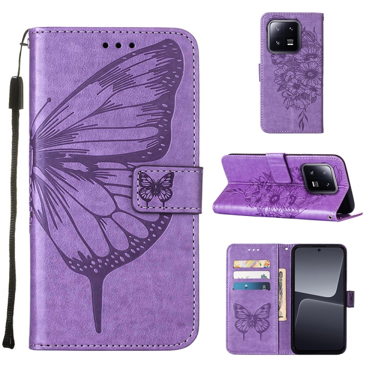 

For Xiaomi 13 Pro Embossed Butterfly Leather Phone Case(Light Purple)