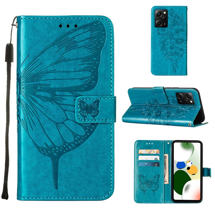 

Embossed Butterfly Leather Phone Case For Xiaomi Poco X5 Pro 5G / Redmi Note 12 Pro Speed(Blue)