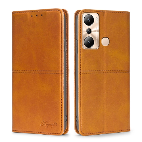 

For Infinix Hot 20i Cow Texture Magnetic Horizontal Flip Leather Phone Case(Light Brown)