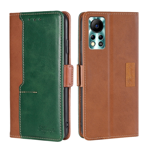 

For Infinix Hot 11s NFC Contrast Color Side Buckle Leather Phone Case(Light Brown + Green)