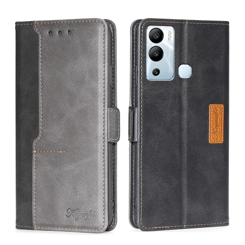 

For Infinix Hot 12i Contrast Color Side Buckle Leather Phone Case(Black + Grey)