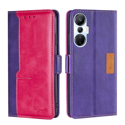 

For Infinix Hot 20s Contrast Color Side Buckle Leather Phone Case(Purple + Rose Red)