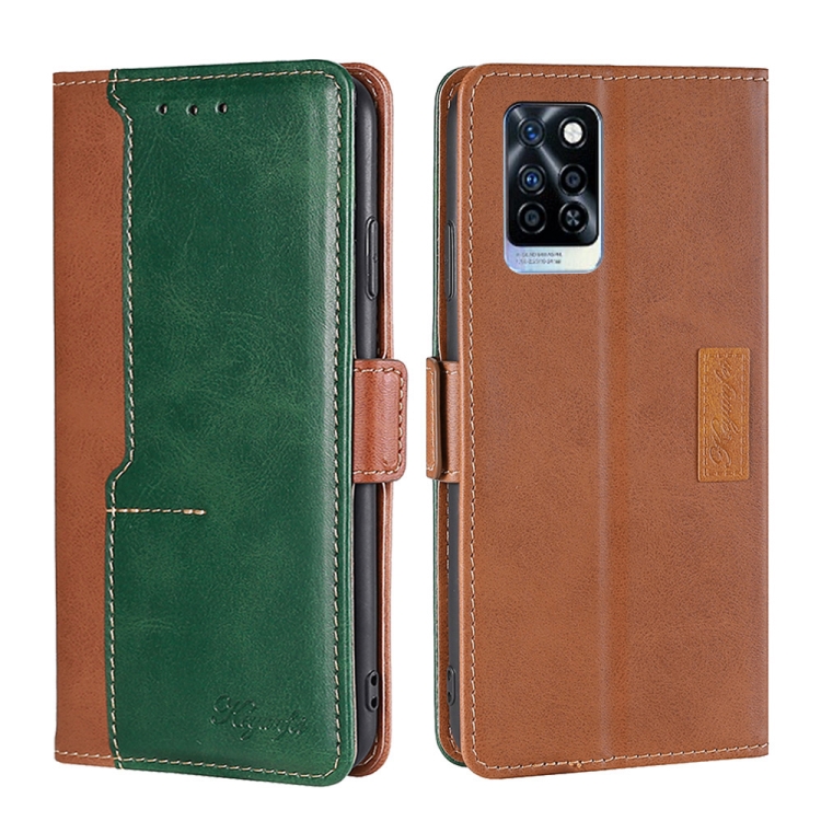 

For Infinix Note 10 Pro Contrast Color Side Buckle Leather Phone Case(Light Brown + Green)