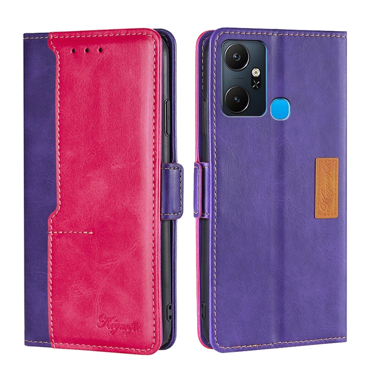 

For Infinix Smart 6 Plus Contrast Color Side Buckle Leather Phone Case(Purple + Rose Red)