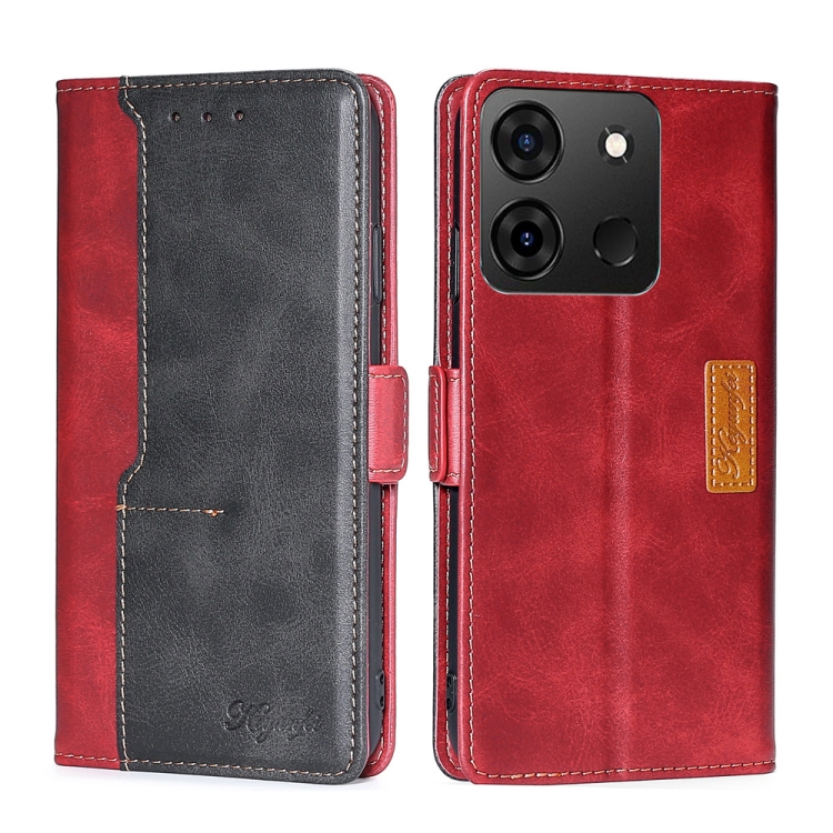 

For Infinix Smart 7 Contrast Color Side Buckle Leather Phone Case(Red + Black)