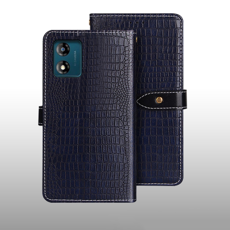 

For Motorola Moto E13 idewei Crocodile Texture Leather Phone Case(Dark Blue)