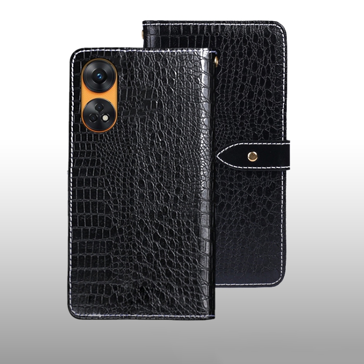 

For OPPO Reno8 T 4G idewei Crocodile Texture Leather Phone Case(Black)