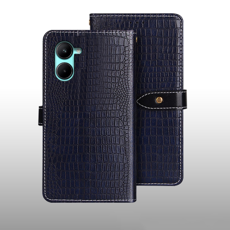 

For Realme C33 2023 idewei Crocodile Texture Leather Phone Case(Dark Blue)