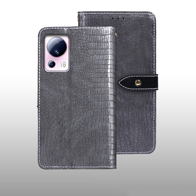 

For Xiaomi 13 Lite idewei Crocodile Texture Leather Phone Case(Grey)