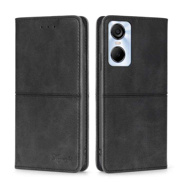 

For Tecno Pop 6 Pro Cow Texture Magnetic Horizontal Flip Leather Phone Case(Black)