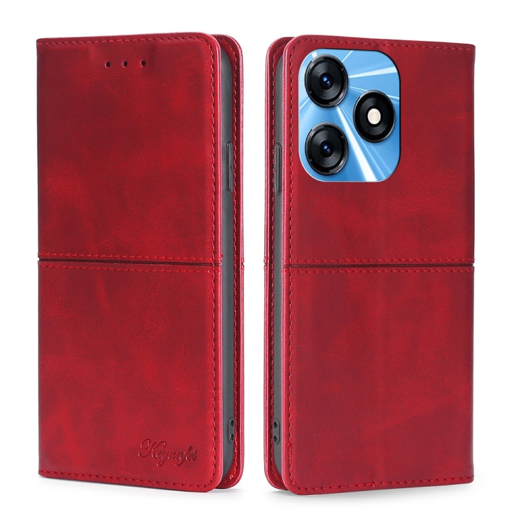 

For Tecno Spark 10 4G Cow Texture Magnetic Horizontal Flip Leather Phone Case(Red)