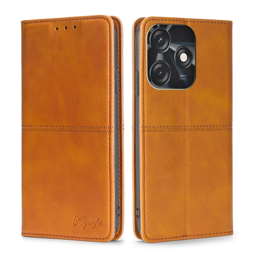

For Tecno Spark 10C Cow Texture Magnetic Horizontal Flip Leather Phone Case(Light Brown)