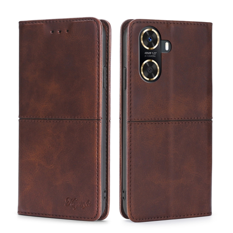 

For Huawei Enjoy 60 Cow Texture Magnetic Horizontal Flip Leather Phone Case(Dark Brown)
