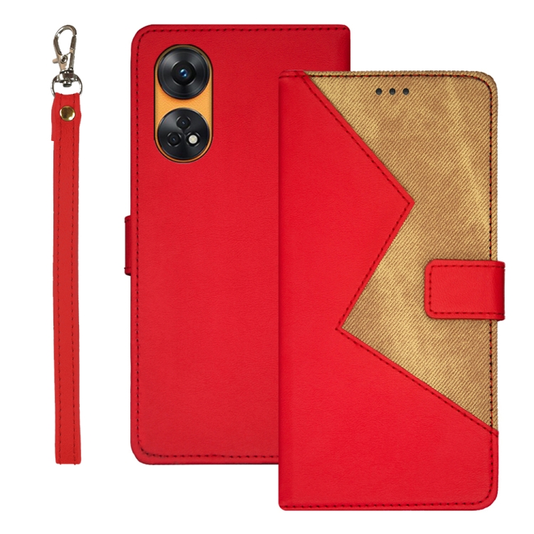 

For OPPO Reno8 T 4G idewei Two-color Splicing Leather Phone Case(Red)