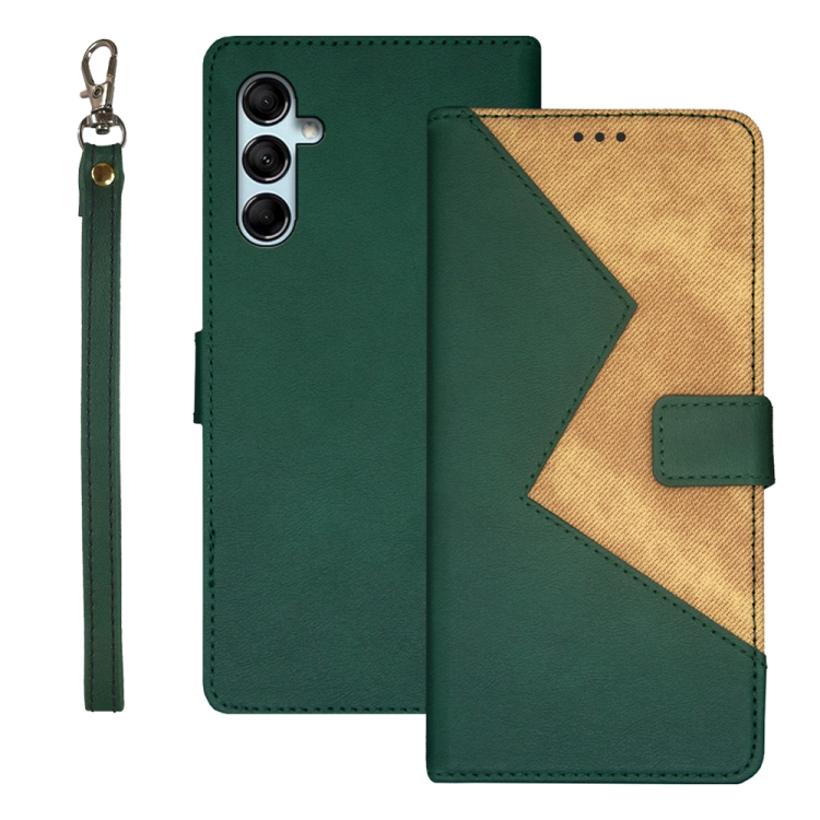 

For Samsung Galaxy M14 5G idewei Two-color Splicing Leather Phone Case(Green)