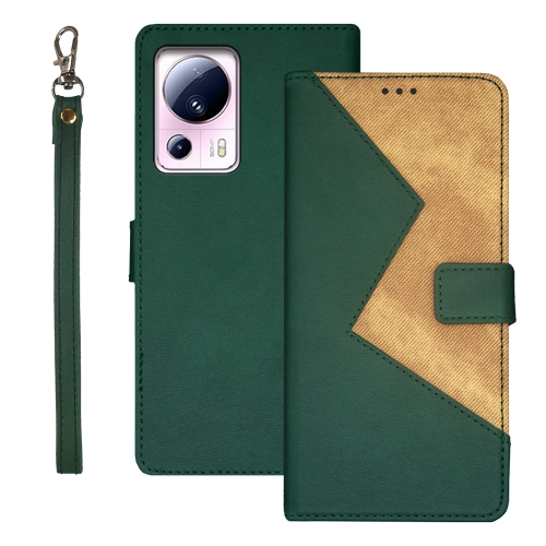 

For Xiaomi 13 Lite idewei Two-color Splicing Leather Phone Case(Green)