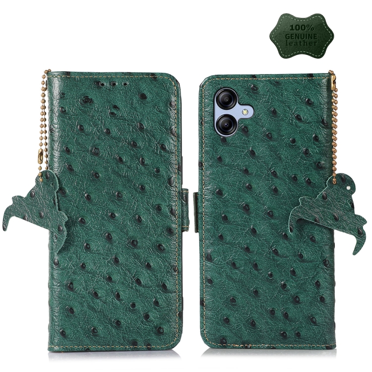 

For Samsung Galaxy F14 5G Ostrich Pattern Genuine Leather RFID Phone Case(Green)