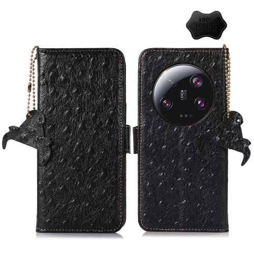 

For Xiaomi 13 Ultra Ostrich Pattern Genuine Leather RFID Phone Case(Black)