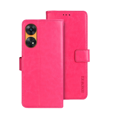 

For OPPO Reno8 T 4G idewei Crazy Horse Texture Leather Phone Case with Holder(Rose Red)