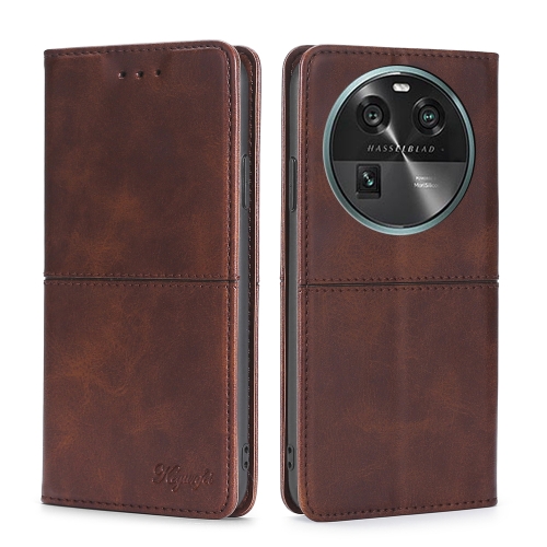 

For OPPO Find X6 5G Cow Texture Magnetic Horizontal Flip Leather Phone Case(Dark Brown)