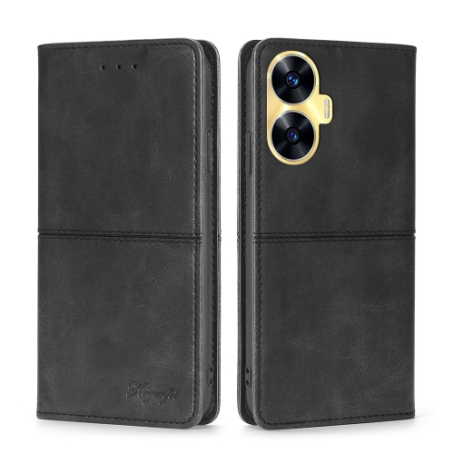 

For Realme C55 4G Cow Texture Magnetic Horizontal Flip Leather Phone Case(Black)