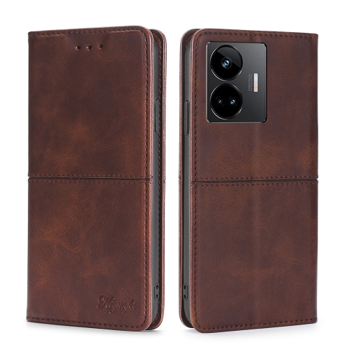 

For Realme GT Neo 5 / GT3 / GT Neo 5 240W Cow Texture Magnetic Horizontal Flip Leather Phone Case(Dark Brown)