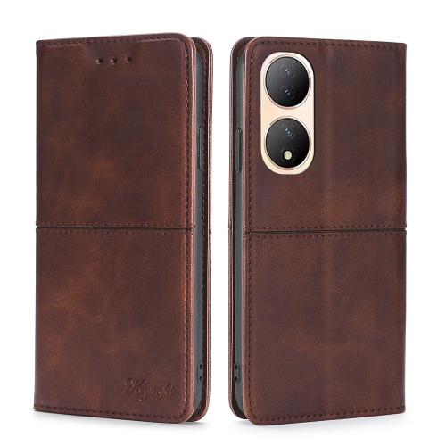 

For vivo Y100 5G Cow Texture Magnetic Horizontal Flip Leather Phone Case(Dark Brown)