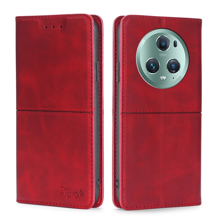 

For Honor Magic5 Pro Cow Texture Magnetic Horizontal Flip Leather Phone Case(Red)