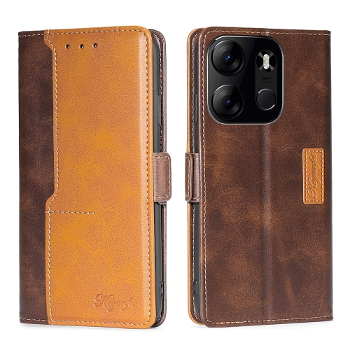 

For Tecno Spark Go 2023 Contrast Color Side Buckle Leather Phone Case(Dark Brown + Gold)