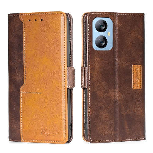 

For Blackview A52 Contrast Color Side Buckle Leather Phone Case(Dark Brown + Gold)