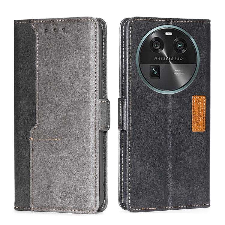

For OPPO Find X6 5G Contrast Color Side Buckle Leather Phone Case(Black + Grey)